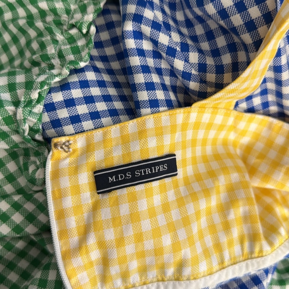 MDS Stripes Yellow Blue Green Gingham Tiered Maxi Dress 4 - Picture 9 of 16